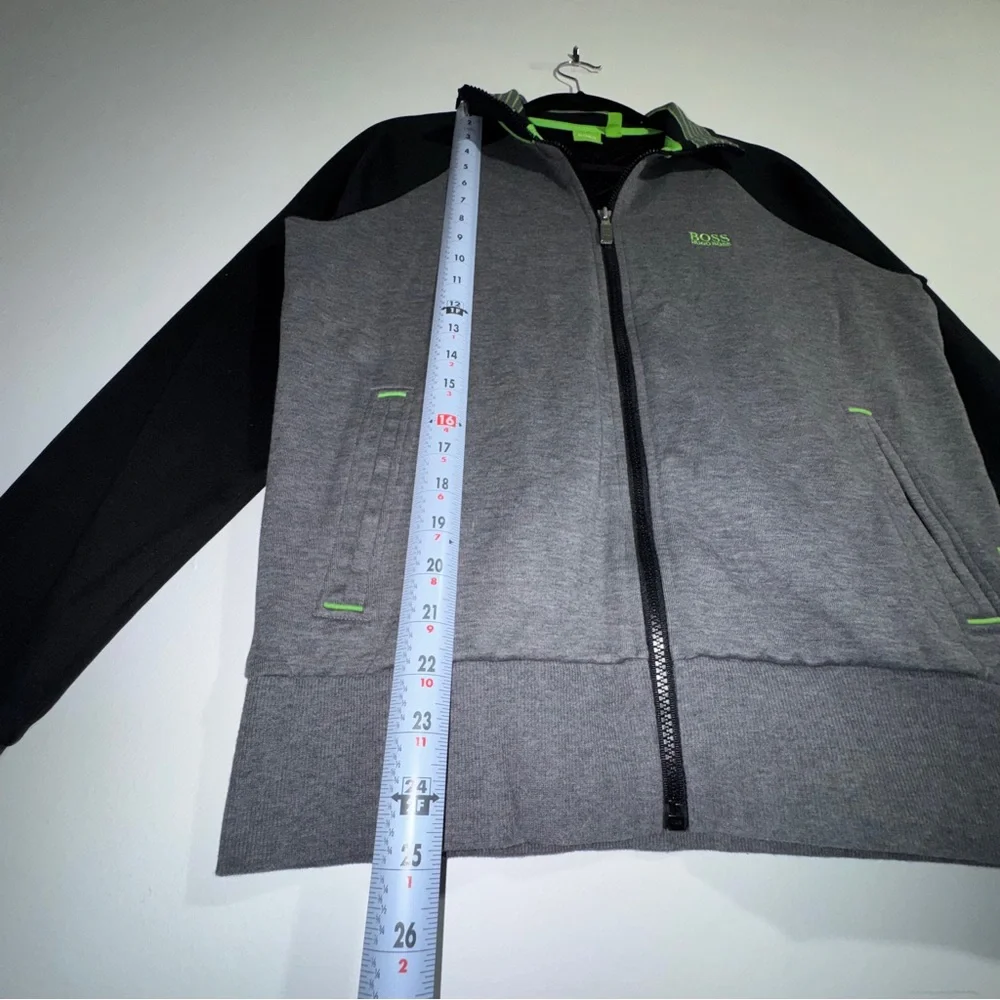 Hugo‎ Boss Full Zip Track Jacket Gray Black Green Trim Size Small